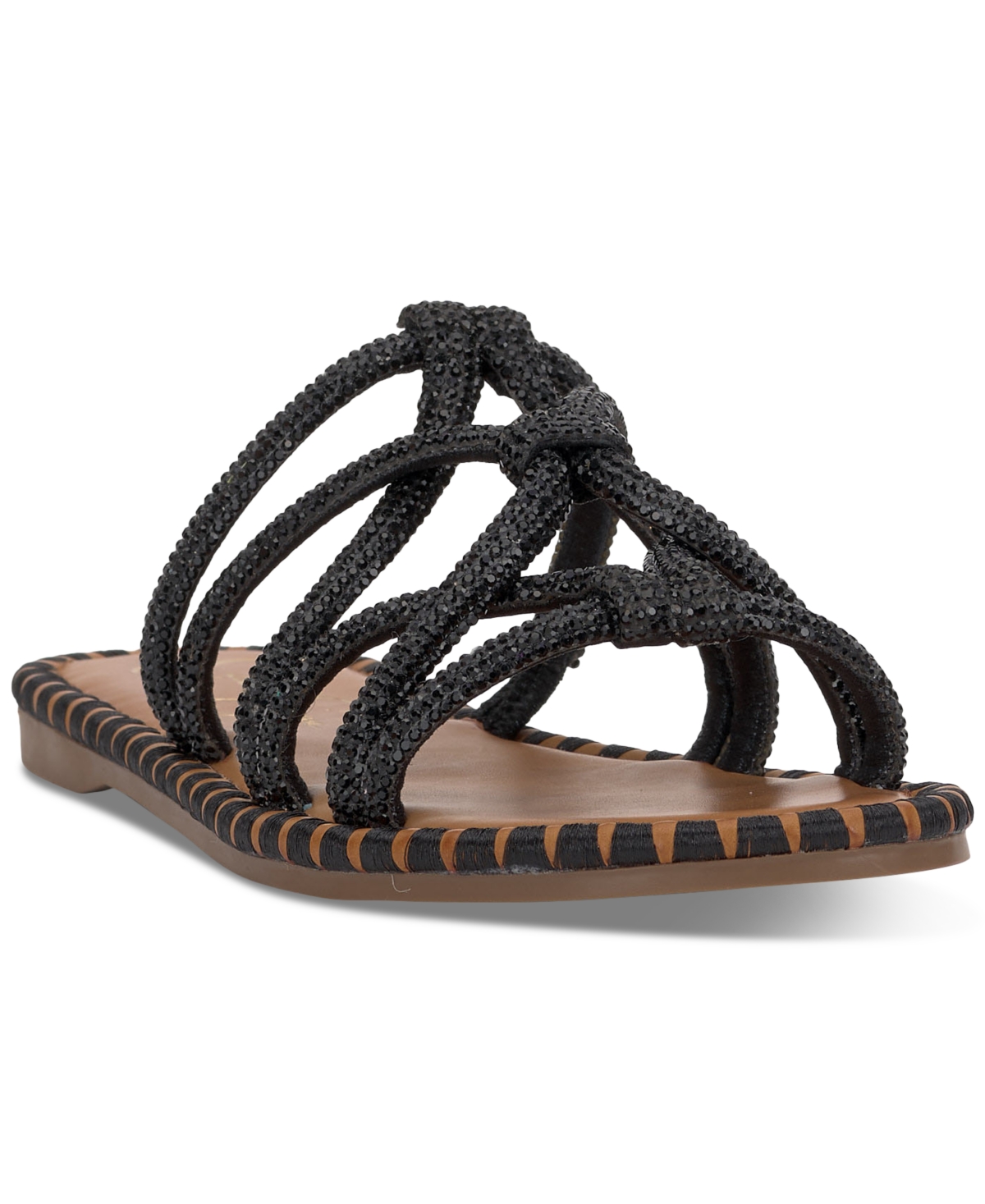 Shop Jessica Simpson Women's Briellea Strappy Rhinestone Flat Sandals In Black Rhinestone