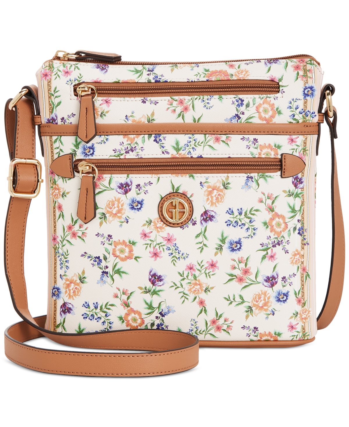 Shop Giani Bernini Saffiano Pastel Floral North South Small Crossbody, Created For Macy's In Floral Multi