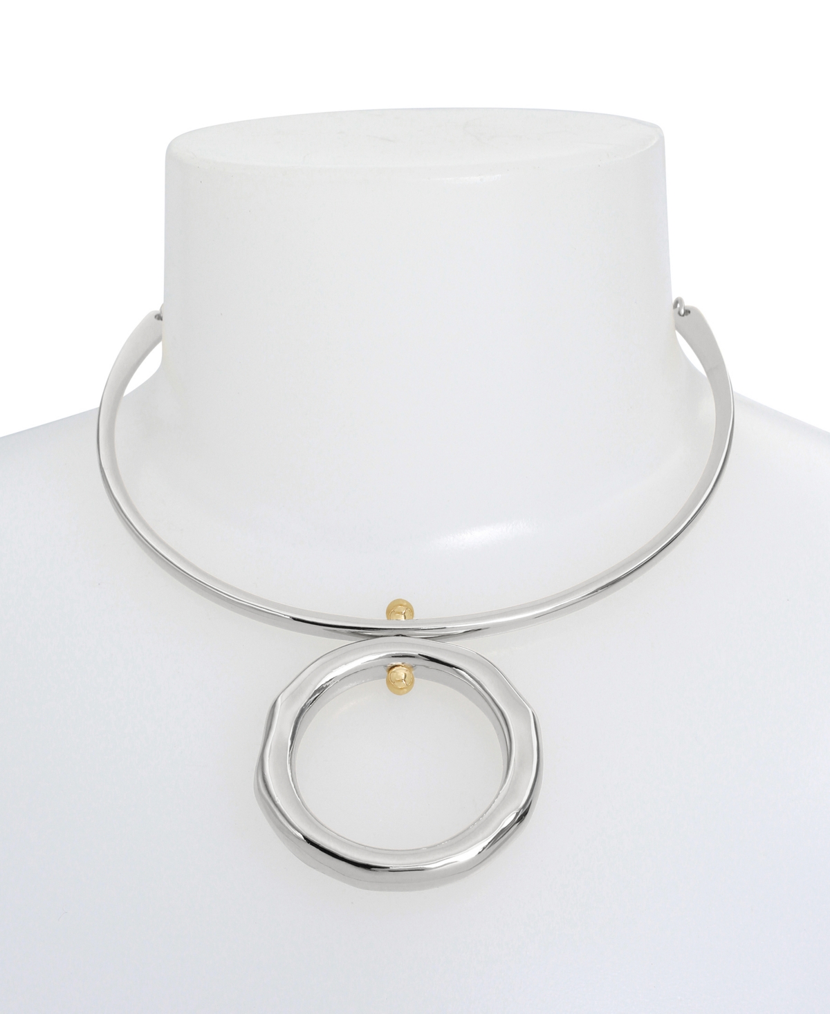 Shop Robert Lee Morris Soho Two-tone Open Circle Pendant Wire Necklace In Silver,two-tone