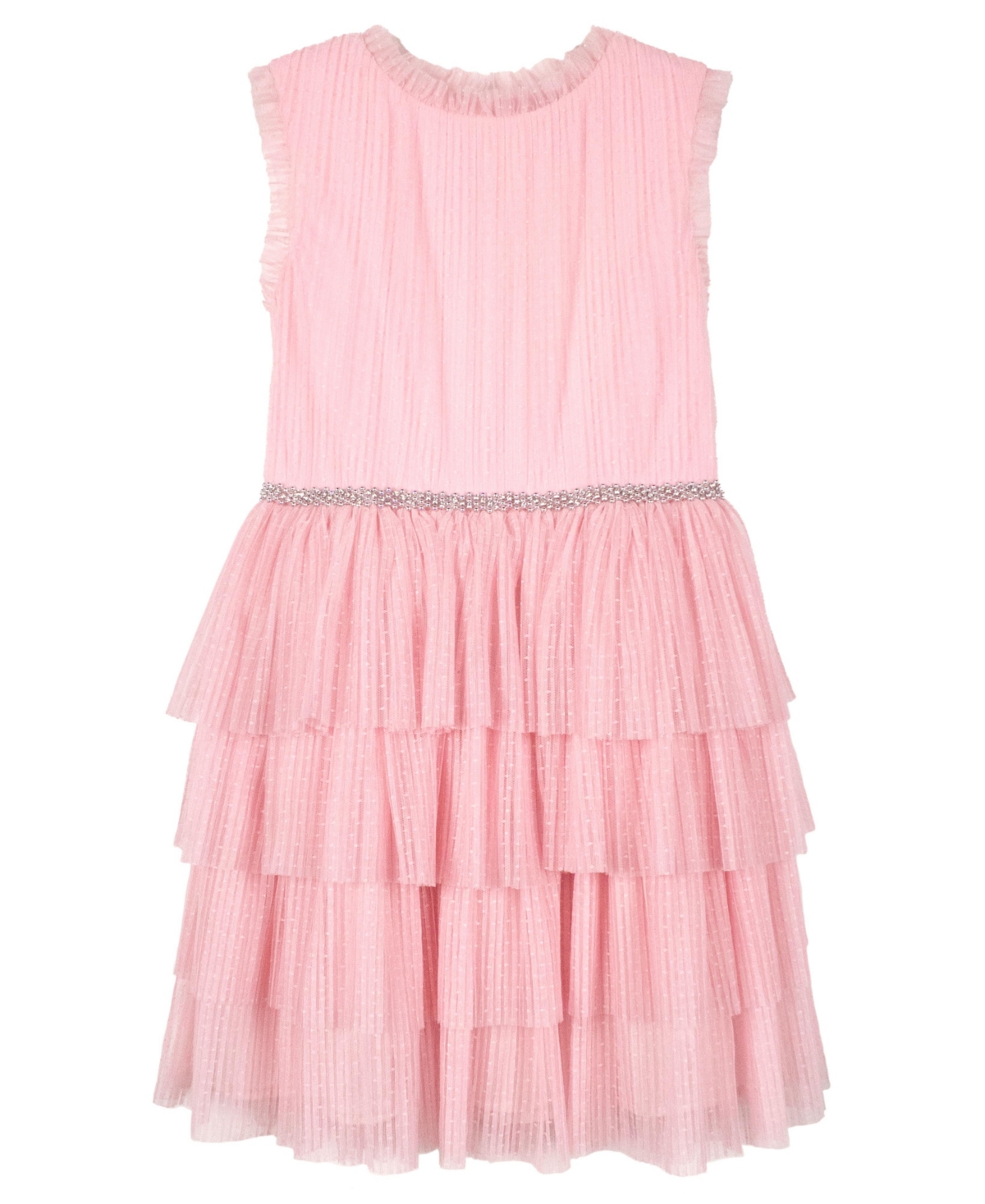 Shop Pink & Violet Big Girls Allover Pleated Mesh Tiered Dress In Pink