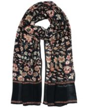 Floral Print Scarf with Frayed Edge Trim