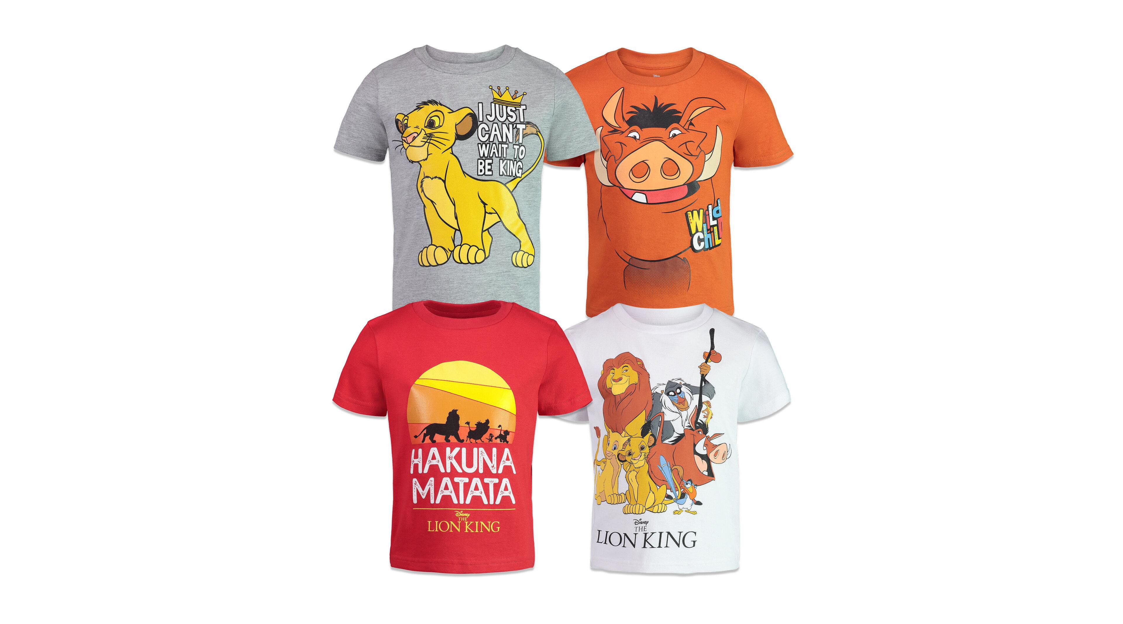 Disney Lion King Simba Pumbaa Nala Boys 4 Pack Graphic T-Shirts Toddler| Child