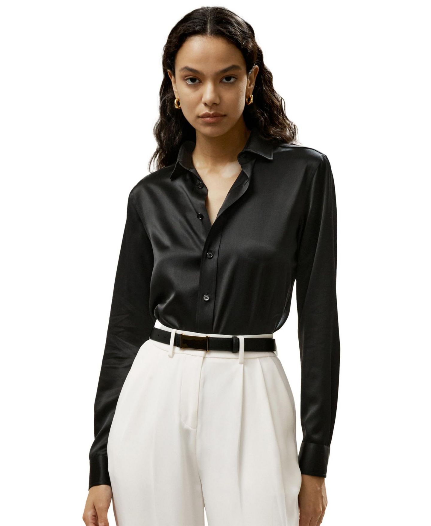 Женская рубашка LILYSILK Tailored Button Down Regular Fit Silk, цвет: Чёрный — фото 1
