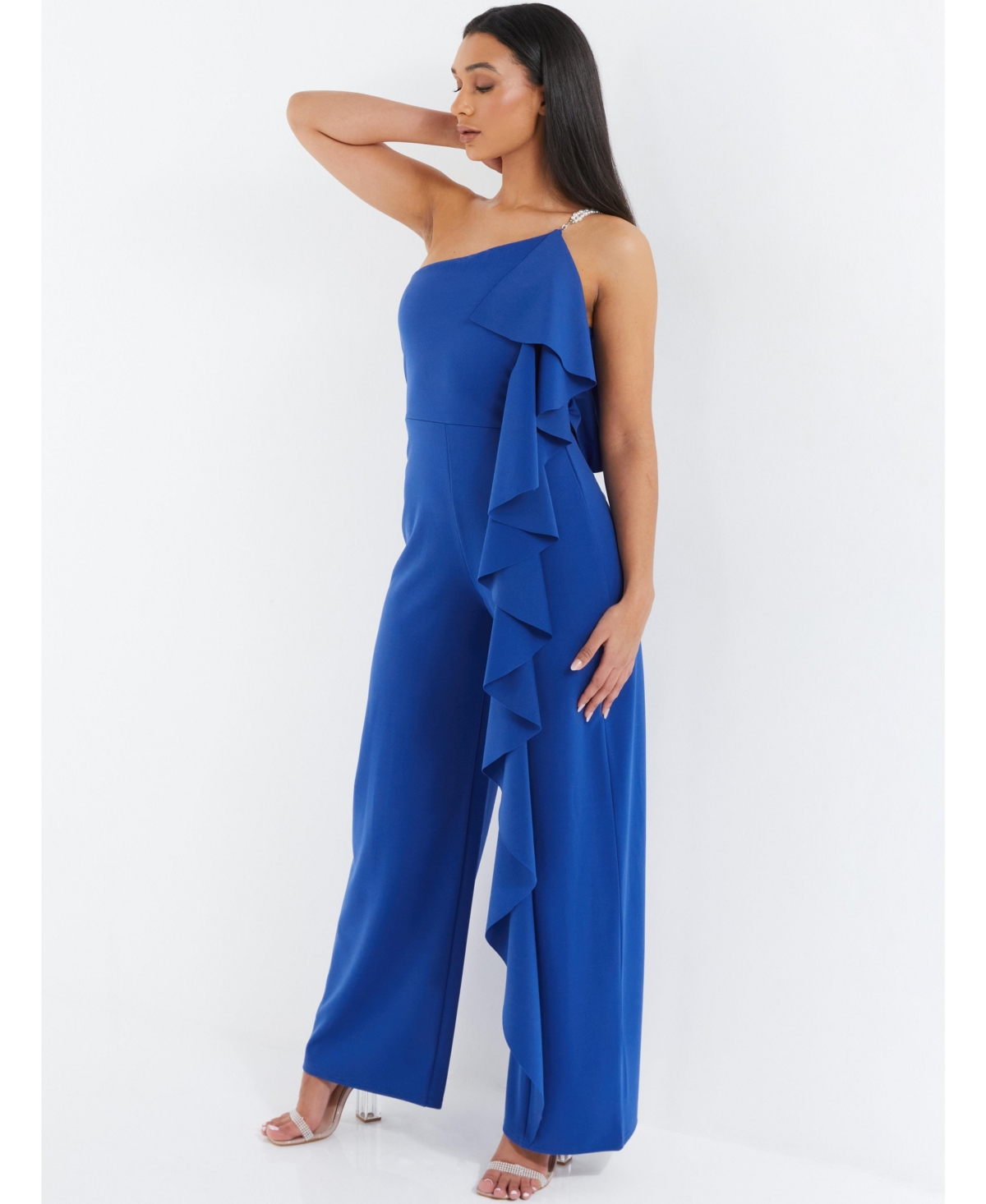 Quiz Women's One-Shoulder Frill Palazzo Jumpsuit