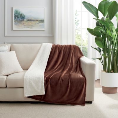 Host & Home Plush Sherpa Throw, 2-Sided Throw Blanket, 200GSM Plush Mink Velvet Face, 250GSM Plush Sherpa Reverse,Full/Queen - 90x90