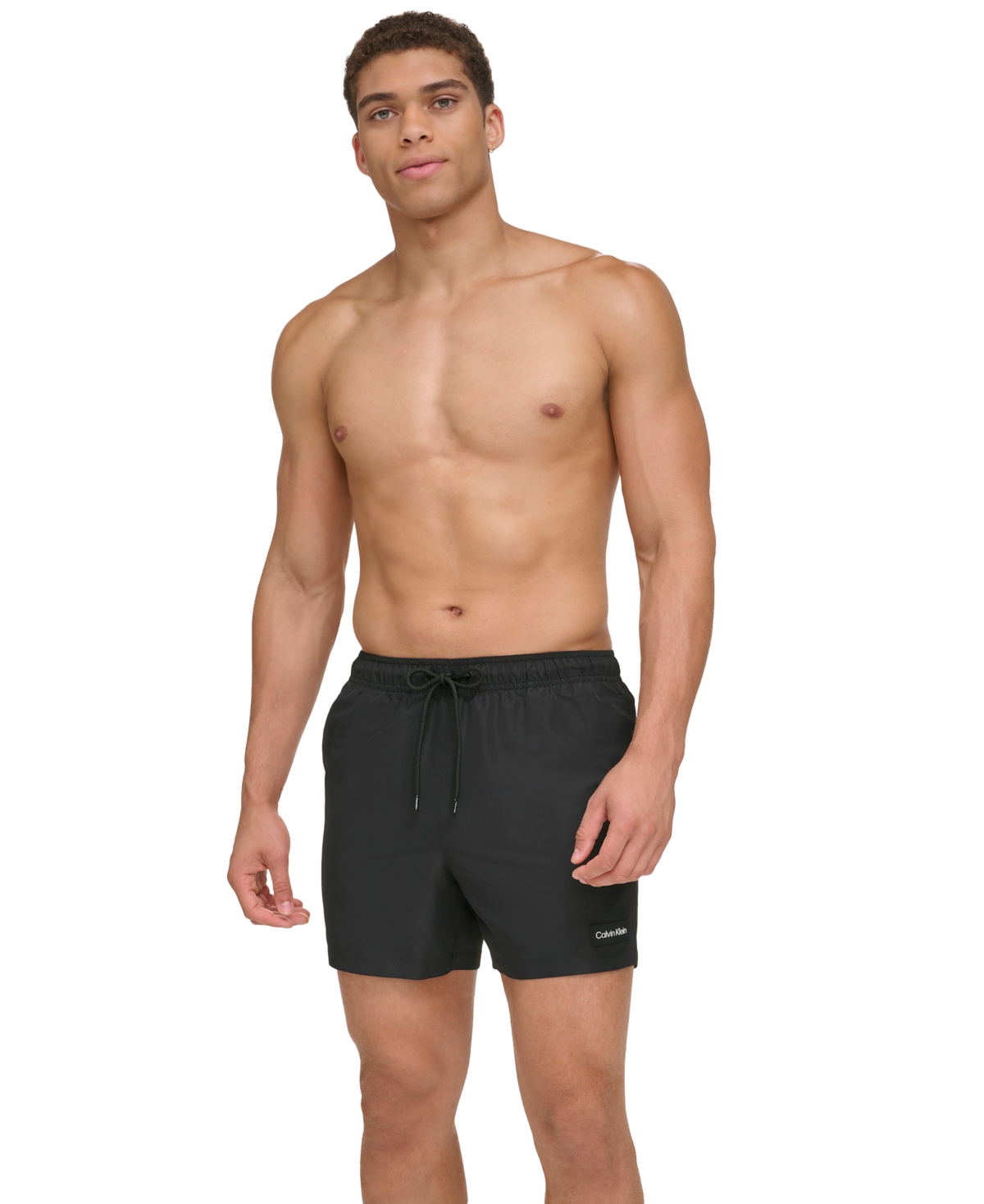 Shop Calvin Klein Men's Modern Euro 5" Volley Swim Trunks In Black