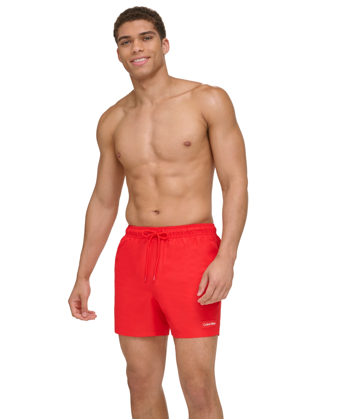 Shop Calvin Klein Men's Modern Euro 5" Volley Swim Trunks In Red