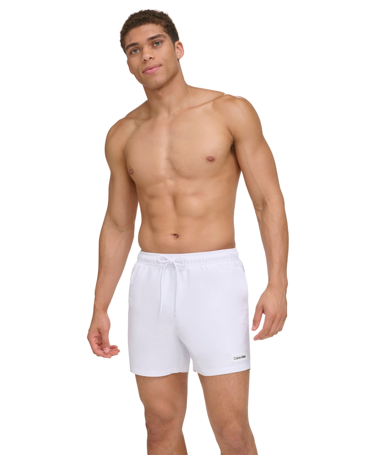 Shop Calvin Klein Men's Modern Euro 5" Volley Swim Trunks In White