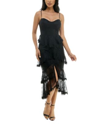 B Darlin - Juniors' Sweetheart Corset Tiered-Lace Dress