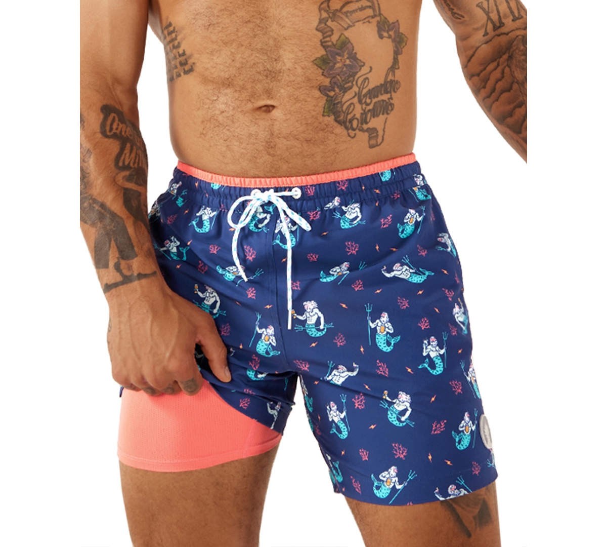 Men's The Triton Of The Seas Quick-Dry 5-1/2" Swim Trunks with Boxer Brief Liner - Navy