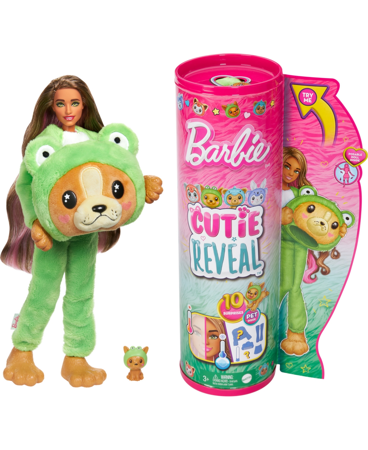 Barbie Cutie Reveal Costume-themed Series Doll And Accessories With 10 Surprises, Puppy As Frog In Multi