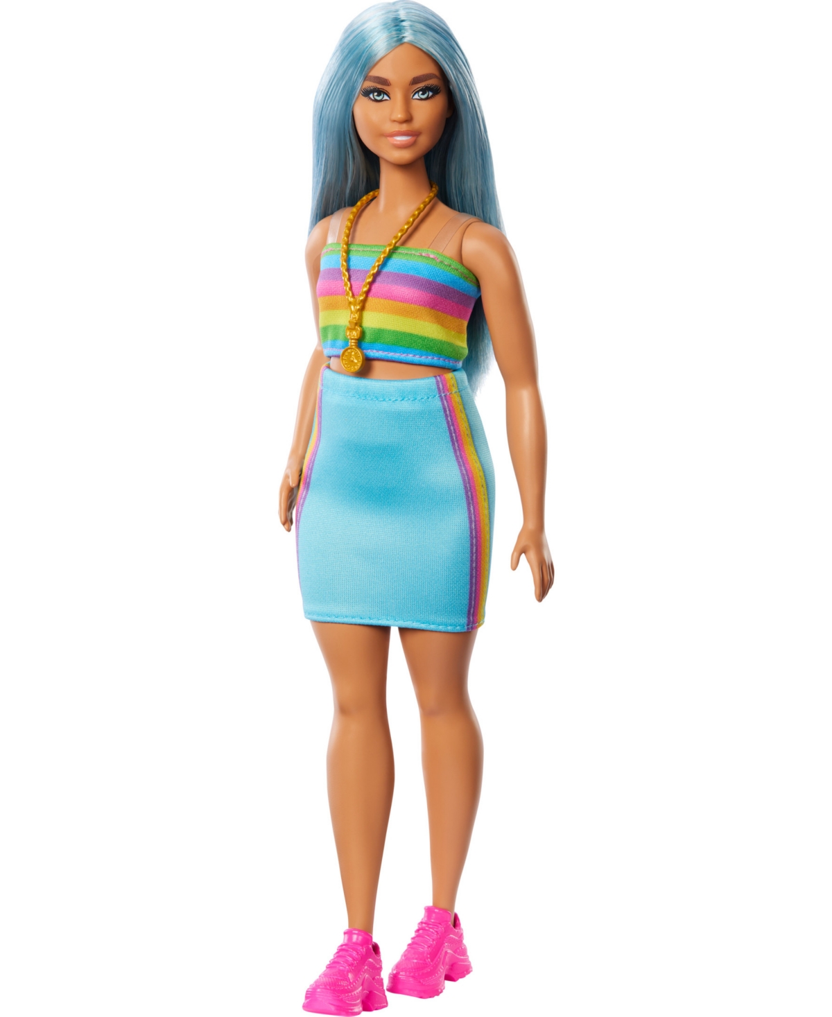 Shop Barbie Fashionistas Doll 218 With Blue Hair, Rainbow Top And Teal Skirt, 65th Anniversary In Multi