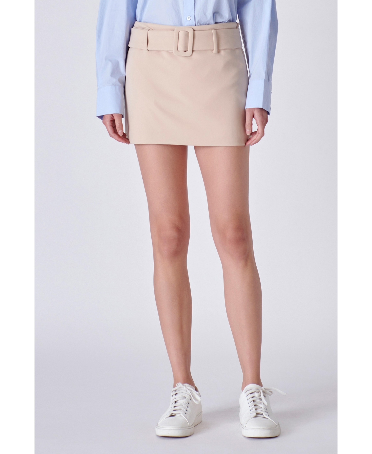 Women's Belted Low Waist Skirt - Beige