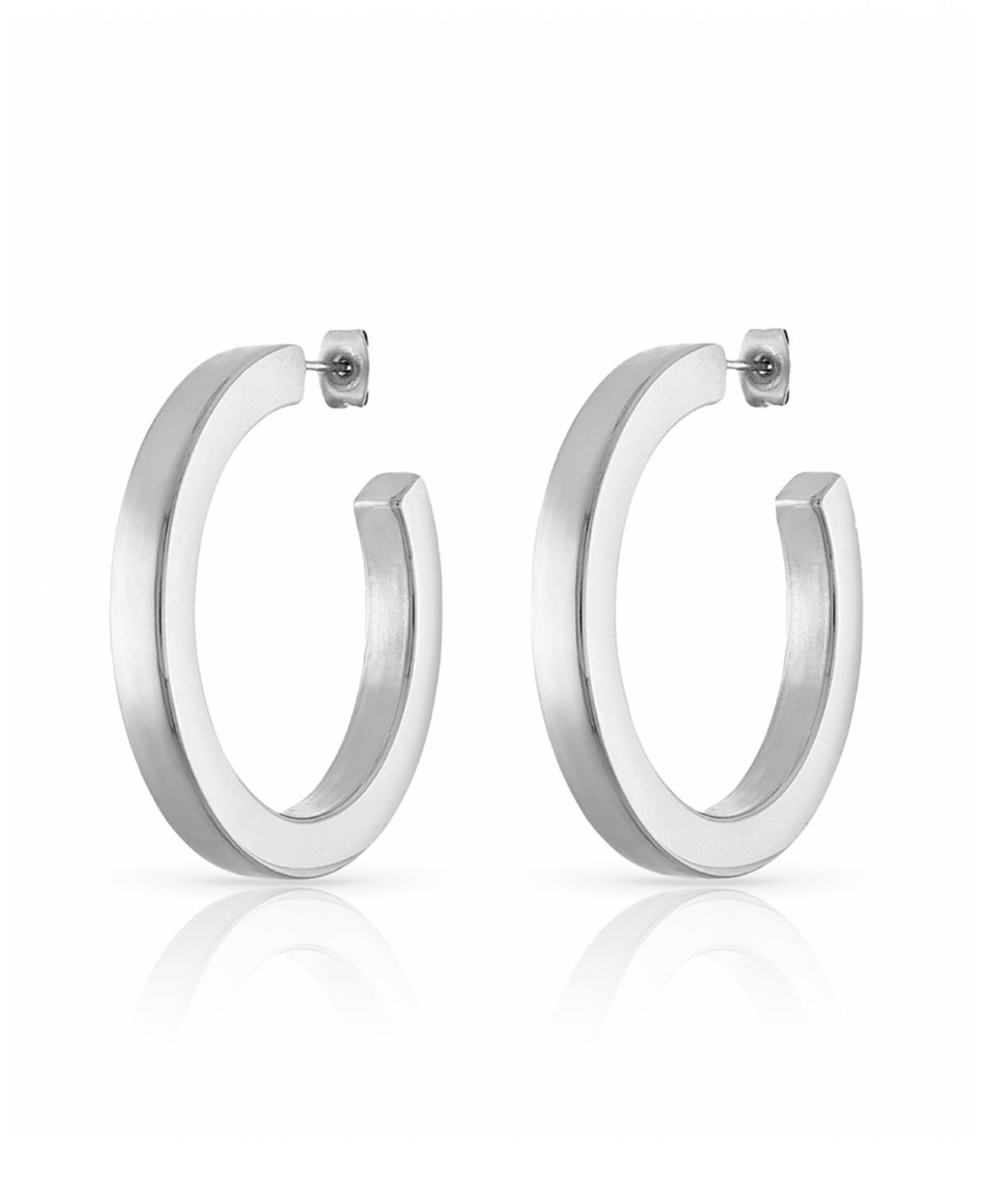 Polished Non-Tarnish Square Edge Hoop Earrings, 1.65" - Silver