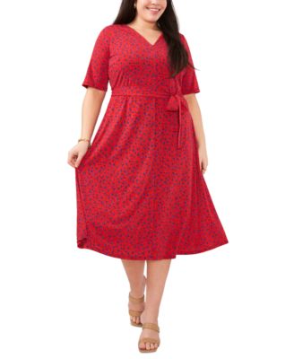 MSK - Plus Size Short-Sleeve Tie-Waist Midi Dress
