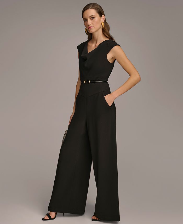 Capped Sleeve Belted V-Neck Jumpsuit main image 1