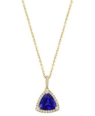 EFFY Collection - Tanzanite (1-1/2 ct. t.w.) & Diamond (1/5 ct. t.w.) Trillion Halo 18" Pendant Necklace in 14k Gold