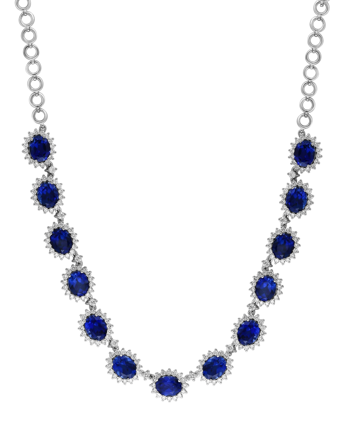 Effy Collection Effy Lab Grown Sapphire (27-1/6 Ct. T.w.) & Lab Grown Diamond (4-5/8 Ct. T.w.) Halo 18" Collar Neckl In White Gold