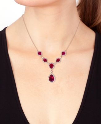 EFFY&reg; Lab Grown Ruby (16-1/4 ct. t.w.) & Lab Grown Diamond (2-5/8 ct. t.w.) 18" Statement Necklace in 14k Rose Gold