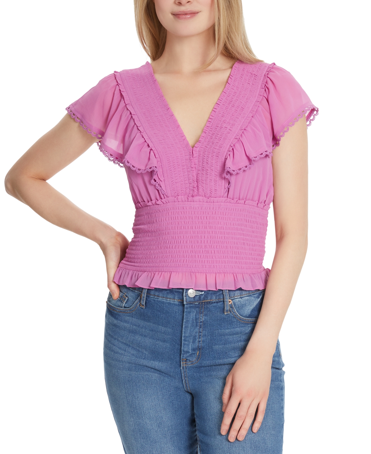 Women's Lilianna Smocked Ruffled Top - RADIANT ORCHID