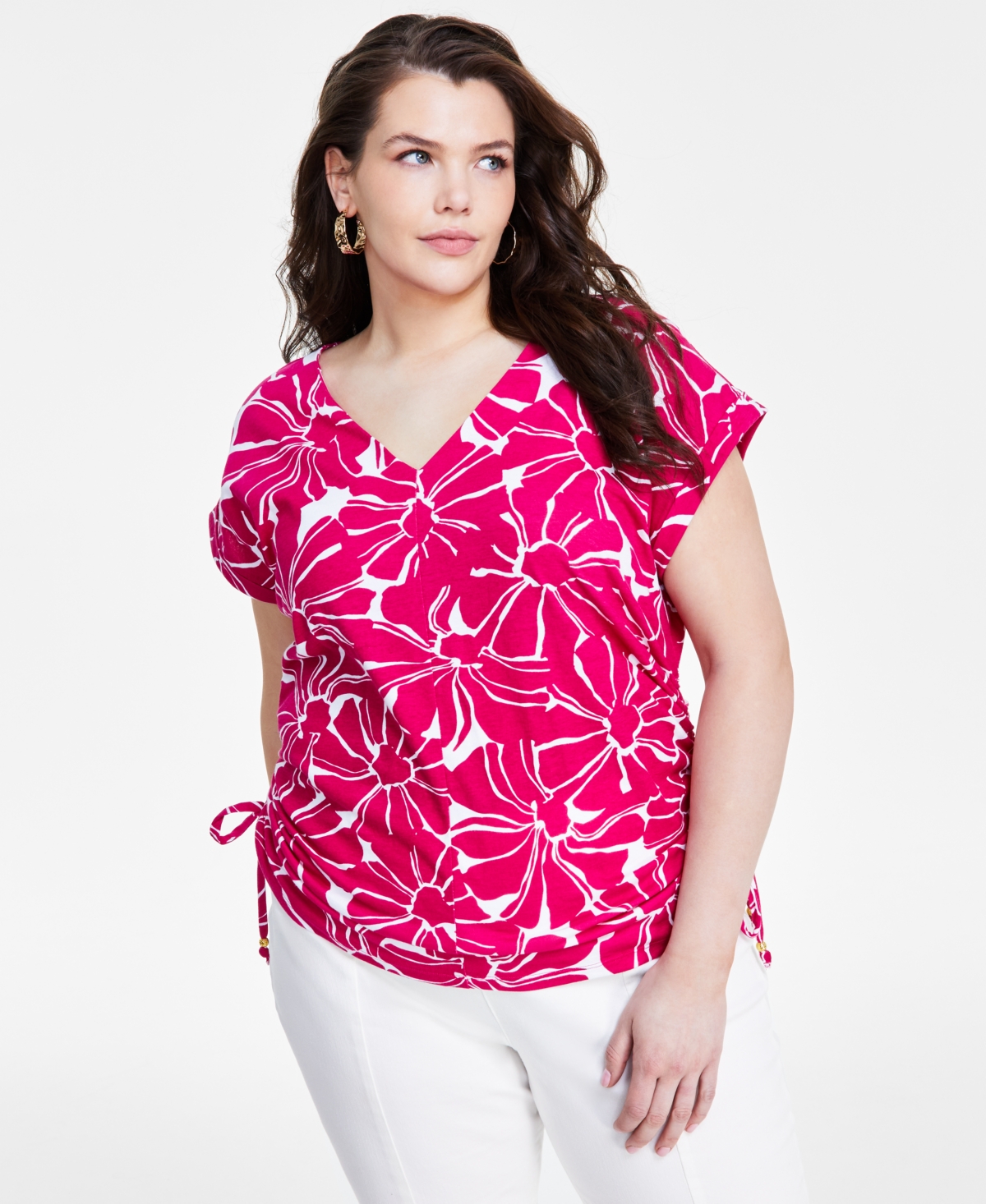 Plus Size Cotton Side-Tie Top, Created for Macy's - Tala Blooms