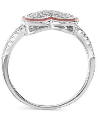 Cubic Zirconia Pav&eacute; & Enamel Frame Heart Ring in Sterling Silver