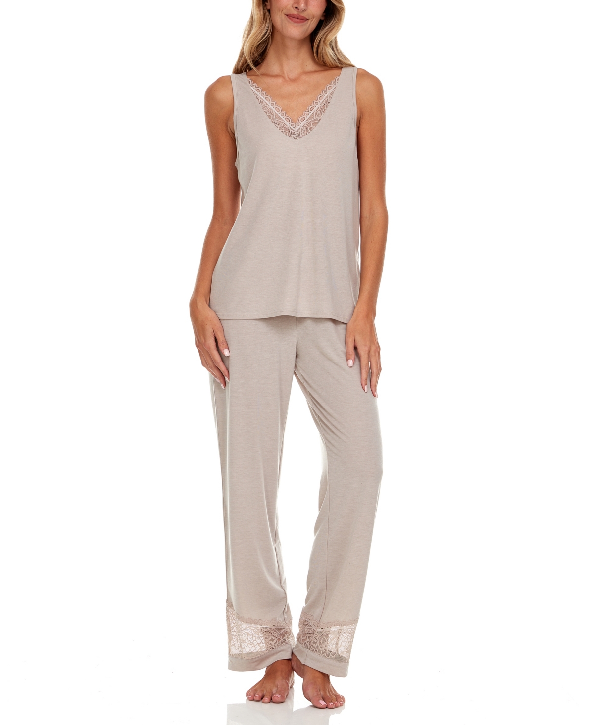 Flora By Flora Nikrooz Women's Franny Tank And Pajama Pants Set In Beige