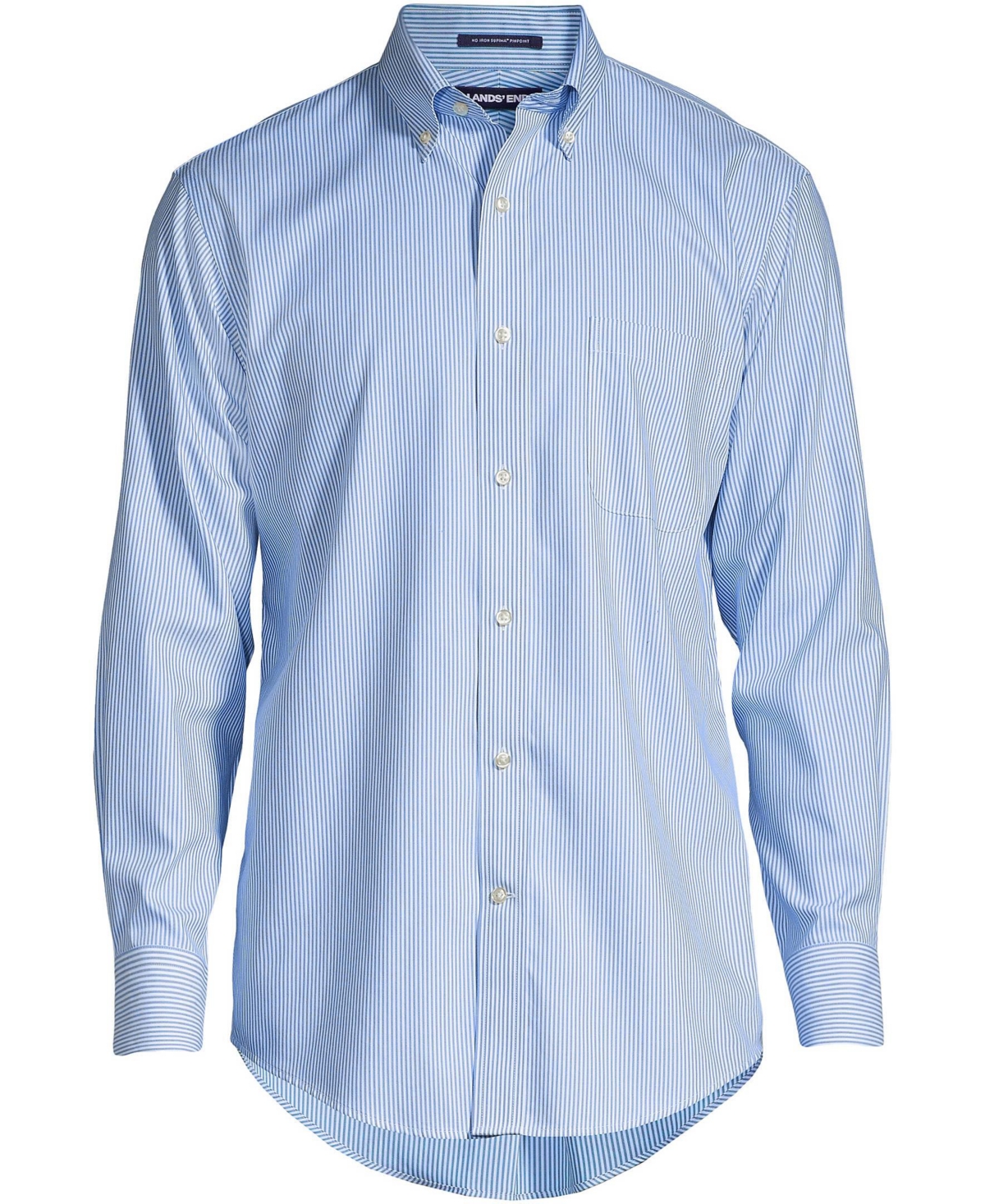 Lands' End Men's Pattern No Iron Supima Pinpoint Button Down Collar Dress Shirt -white stripe