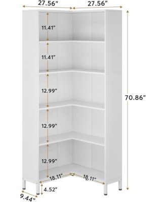 Tribe signs 71 inches Corner Bookcase, 6-Tiers L-Shaped Bookshelf, Industrial Corner Etagere Bookcase, Tall Storage Display Rack, Wooden Large Freestanding Corner Bookshelves with Back Panel