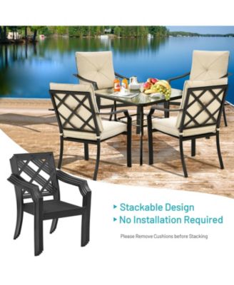 4 Pieces Outdoor Dining Set with Removable Cushions and Rustproof Steel Frame