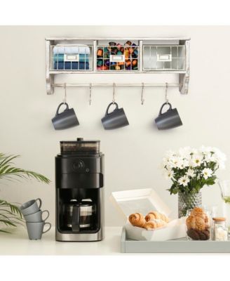 Rustic Coat Rack Wall Mounted Shelf With Hooks & Baskets, Entryway Organizer Wall Shelf With 5 Coat Hooks And Cubbies