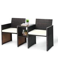Patio Rattan Conversation Cushioned Seat Sofa Set