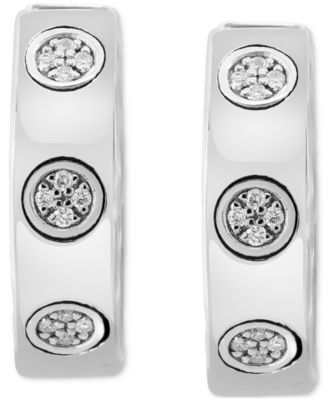 EFFY&reg; Diamond Mini Cluster Small Huggie Hoop Earrings (1/20 ct. t.w.) in Sterling Silver, 0.67"