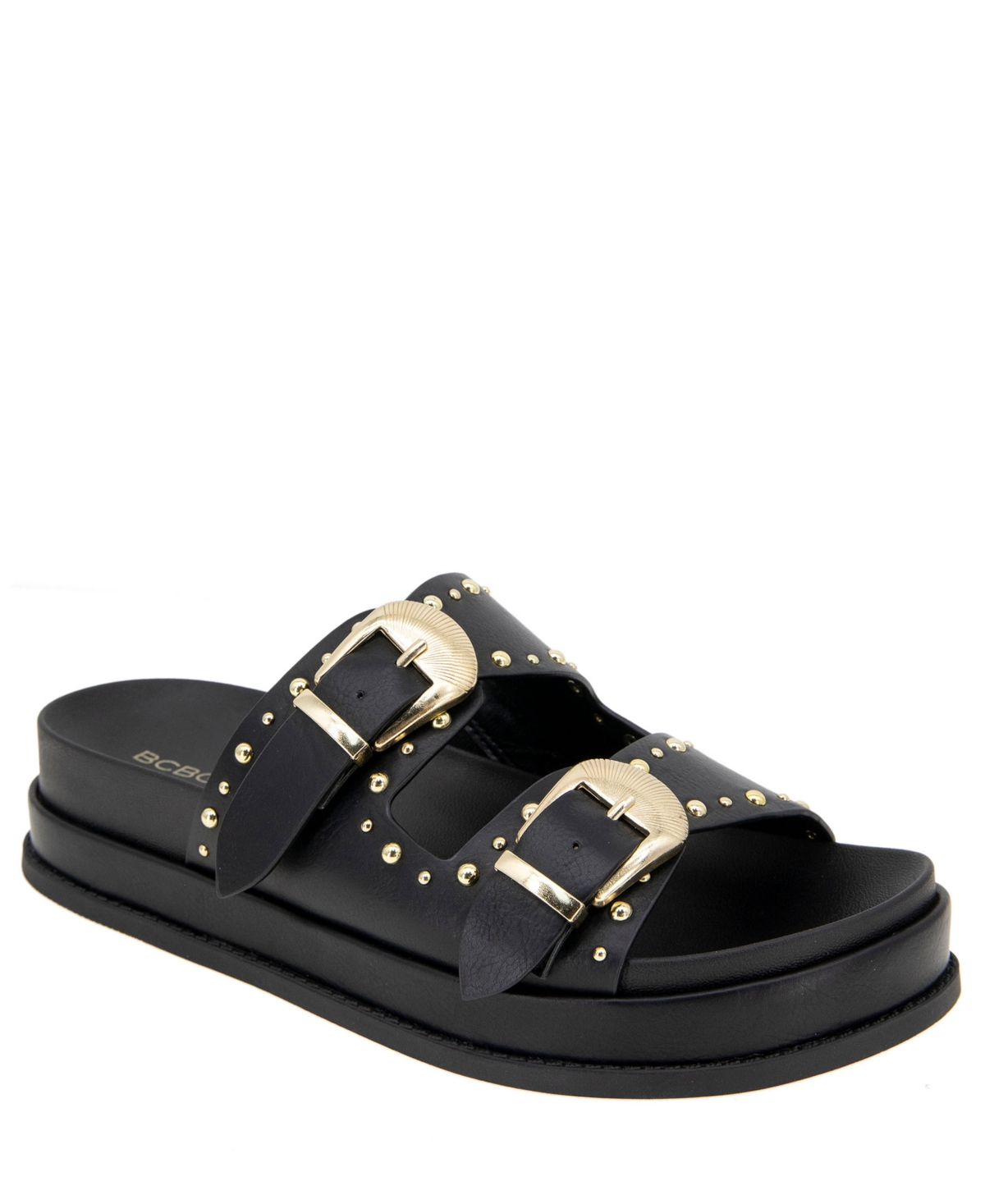 Shop Bcbgeneration Women's Barah Chunky Footbed Double Buckle Slip-on Sandals In Black