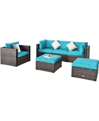 6 Pieces Patio Rattan Furniture Set with Sectional Cushion