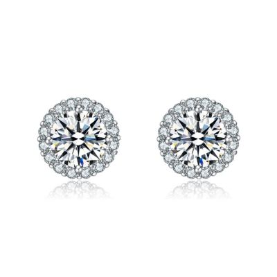 Elegant Round Stud Earrings with Clear Round Cubic Zirconia