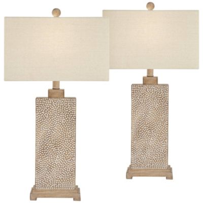 Caldwell Rustic Farmhouse Table Lamps 26 3/4" High Set of 2 Earth Tone Hammered Oatmeal Fabric Rectangular Shade for Bedroom Living Room