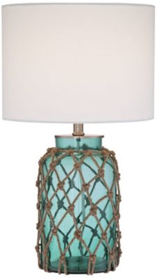 Crosby Coastal Accent Table Lamp 22 1/2" High Coastal Blue Green Glass Rope Off White Drum Shade for Bedroom Living Room Bedside Office
