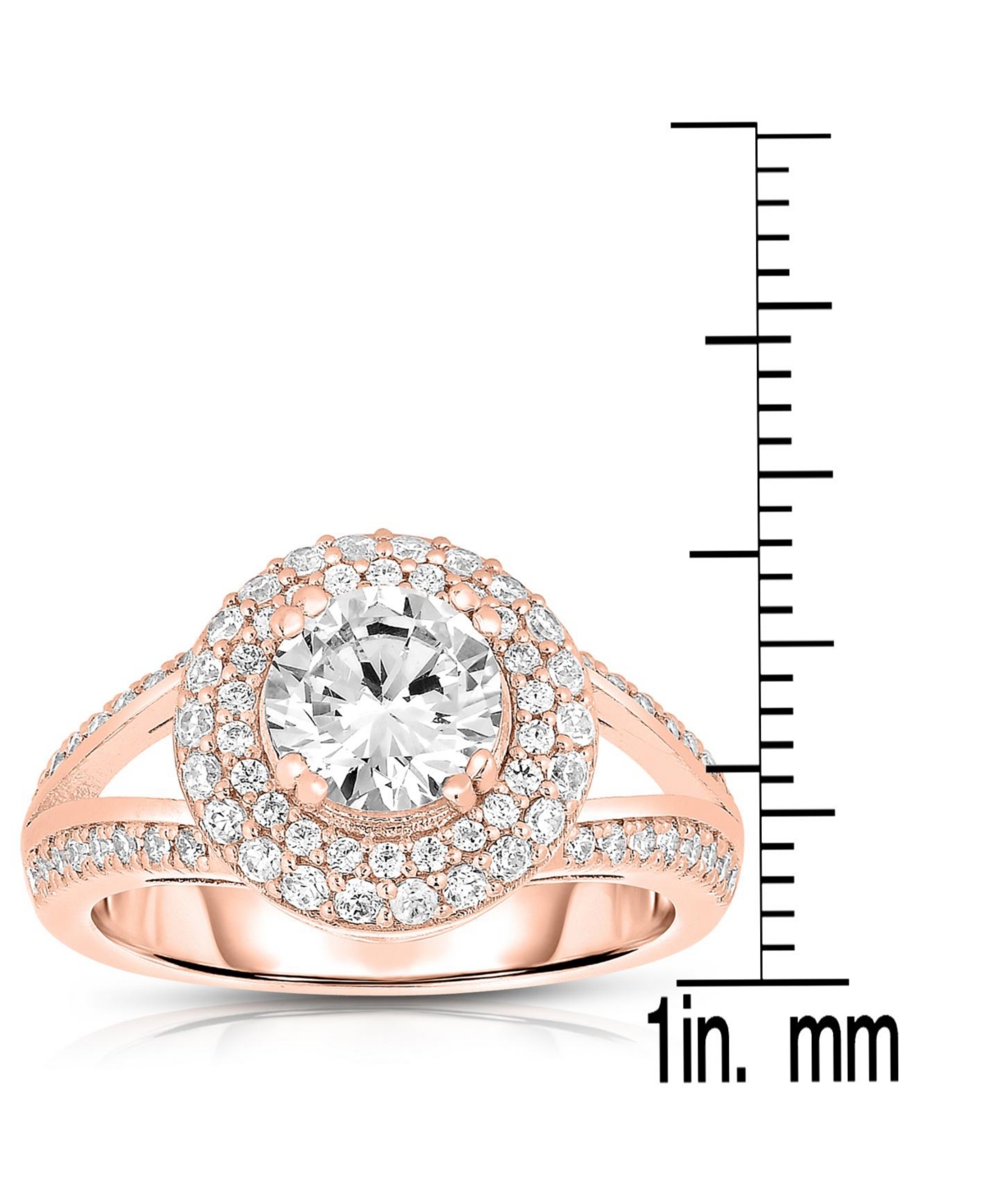 Genevive Stunning Sterling Silver 18K Rose Gold Plated with Big Round Cubic Zirconia Ring