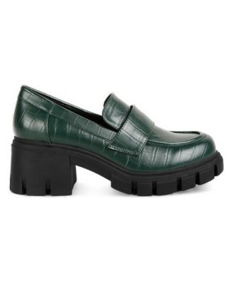 Women benz chunky block heel loafers