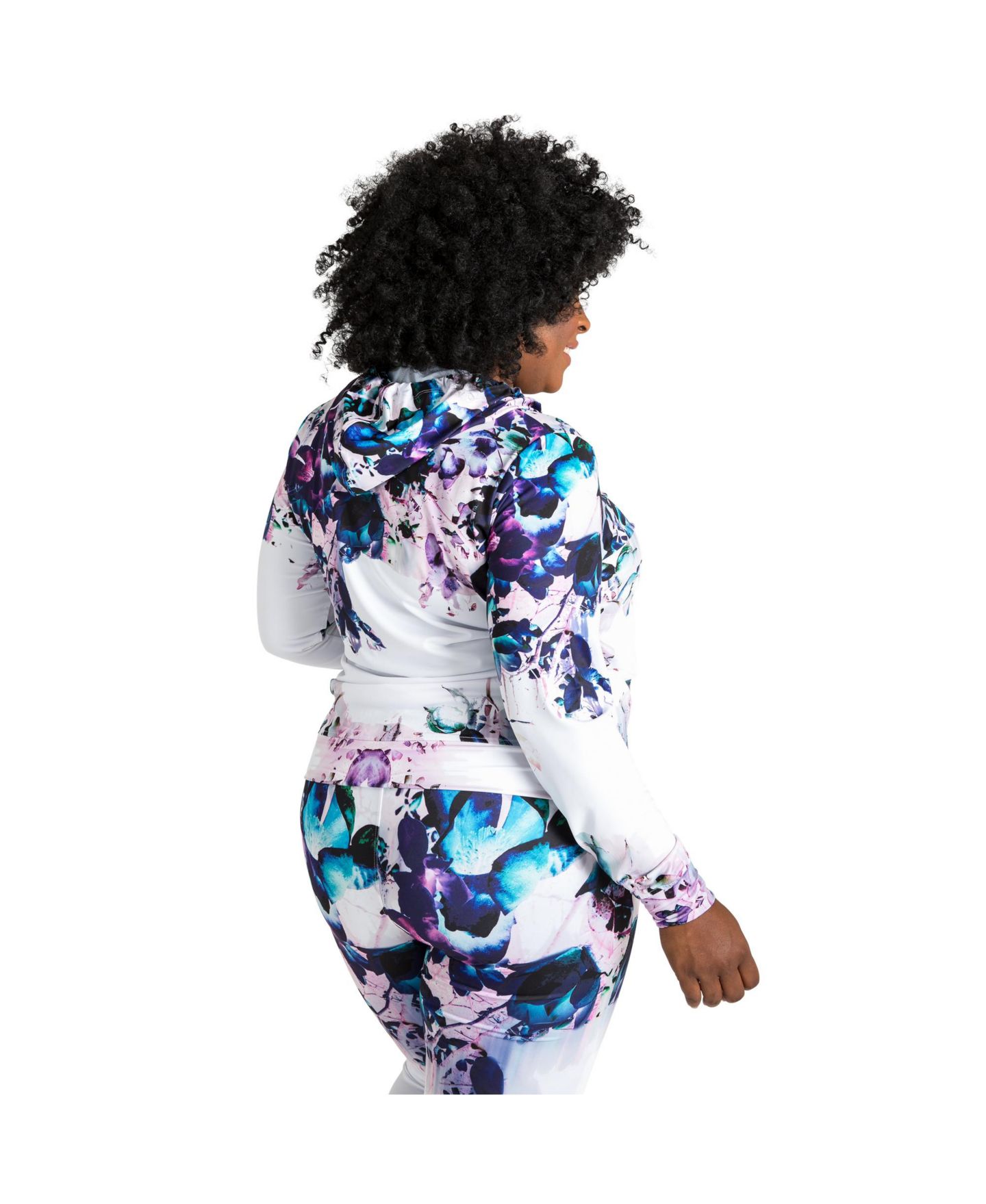 Женское худи Poetic Justice Plus Size Curvy-Fit Zip-Up Floral Print Poly Tricot, цвет: Белый с принтом — фото 3