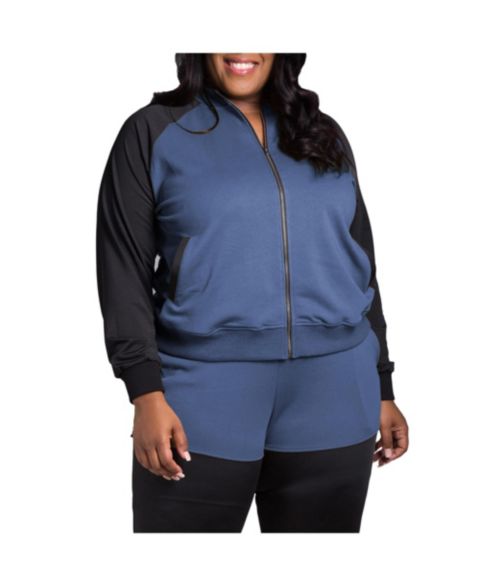 Женская толстовка на молнии Poetic Justice Curvy Fit в контрастных блоках, большие размеры, цвет: Тёмно-синий