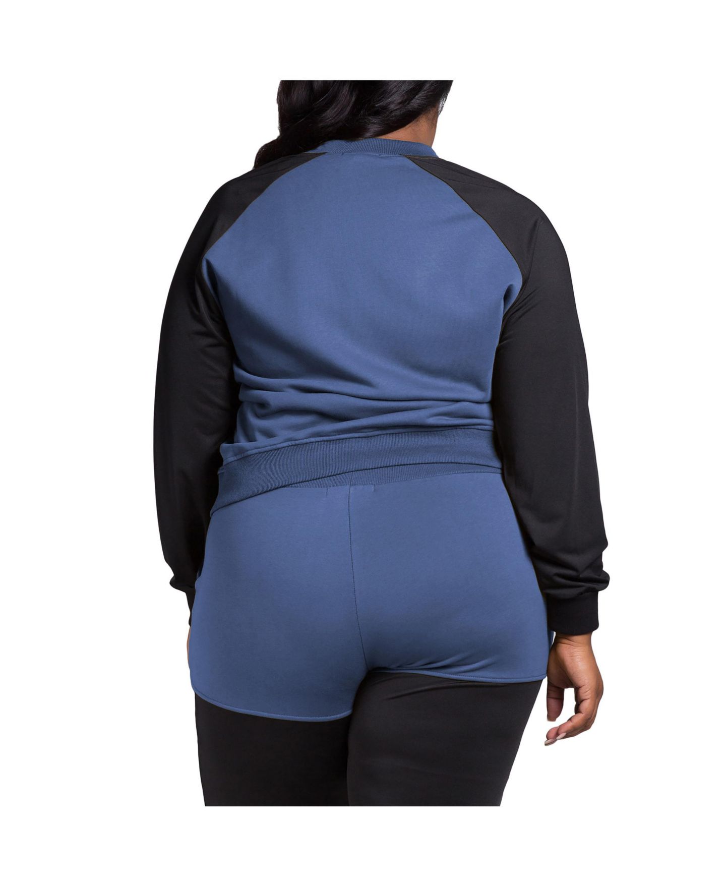Женская толстовка на молнии Poetic Justice Curvy Fit в контрастных блоках, большие размеры, цвет: Тёмно-синий — фото 3