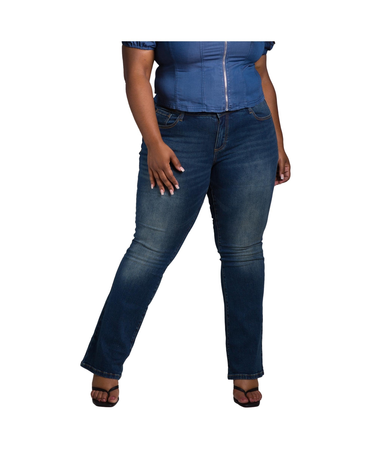 Women's Plus Size Curvy Fit Mid Rise Slim Boot Jean - Blue whisker