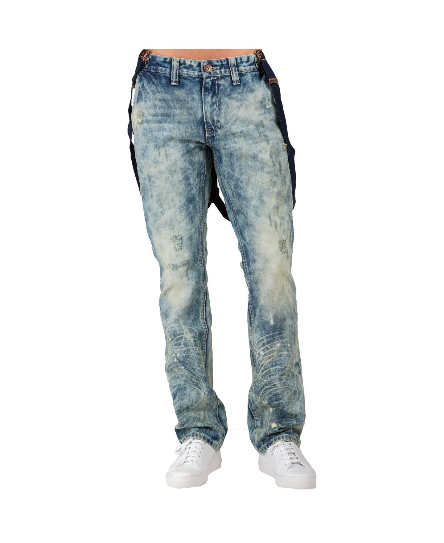 Мужские джинсы Level 7 Slim Straight Premium Jeans Distressed Acid Washed with Suspenders, цвет: Twister — фото 1