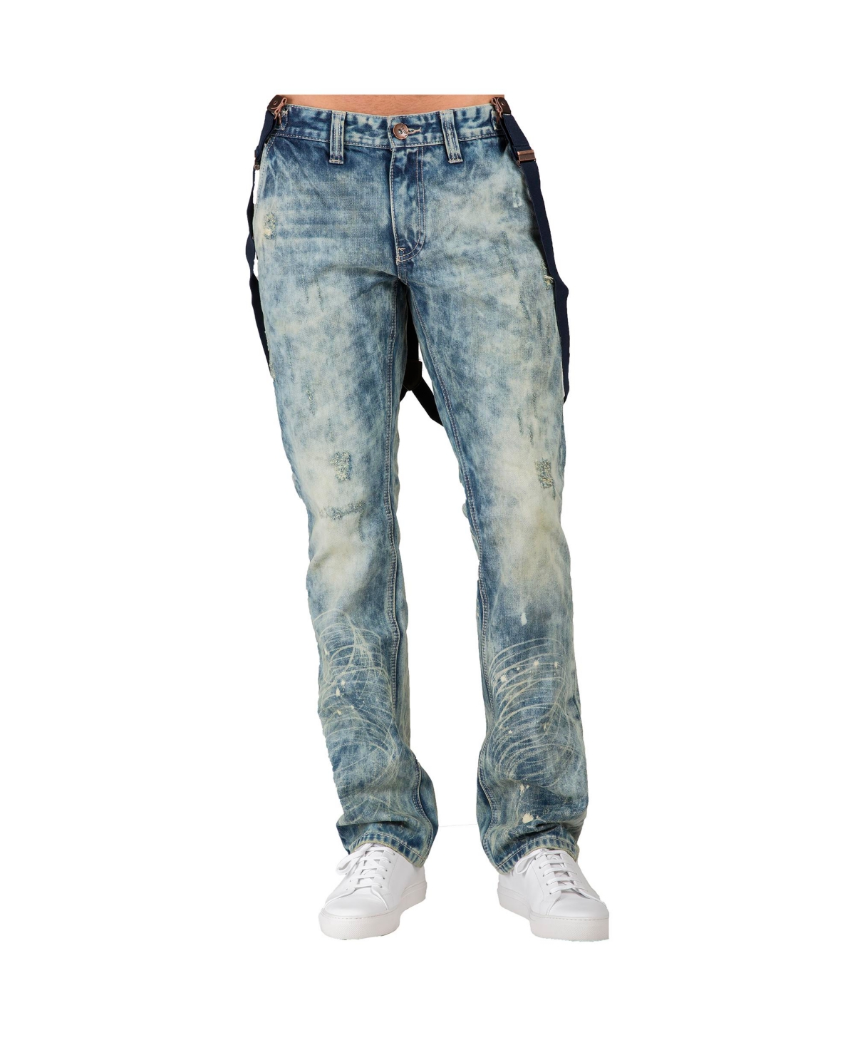 Men's Slim Straight Premium Jeans Distressed Acid Washed with Suspenders - Twister