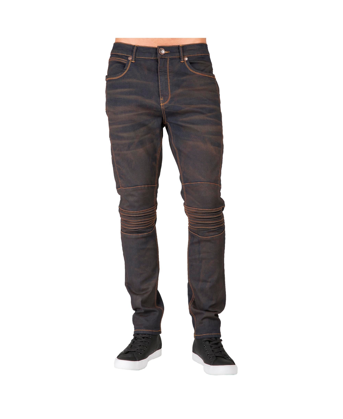 Men's Premium Stretch Denim Moto Jeans Slim Tapered Fit Copper Wash - Copper tint