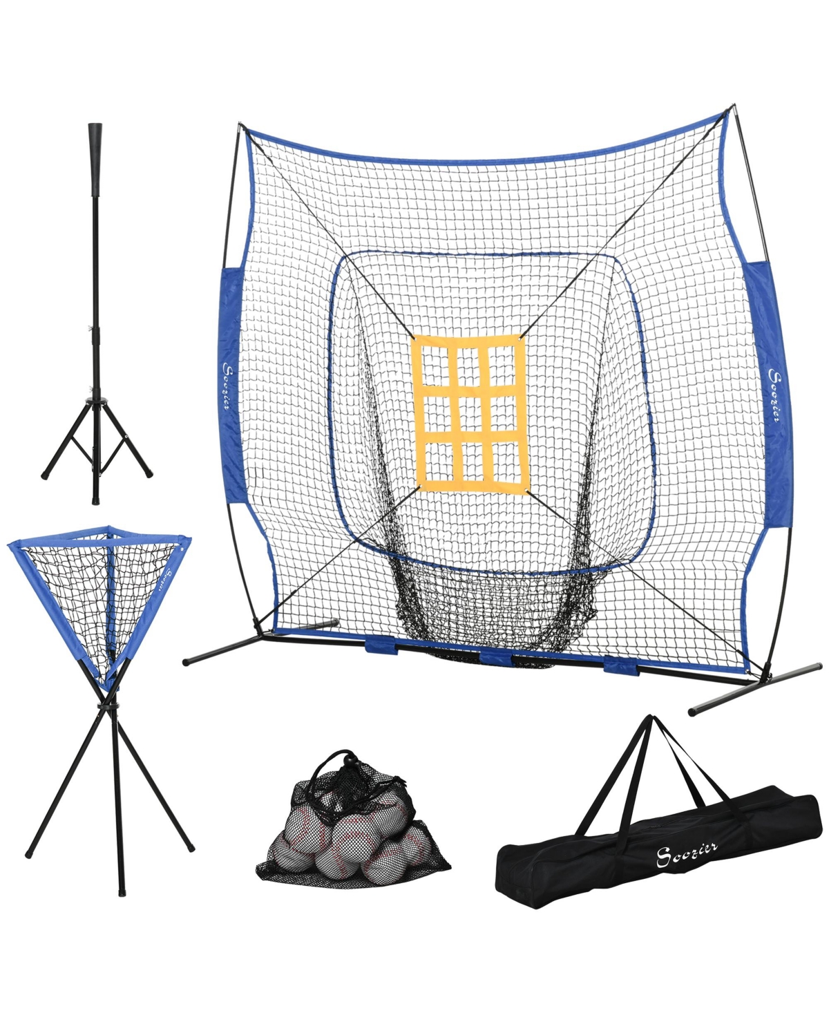 Baseball Practice Net Set with 7.5x7ft Catcher Net, Ball Caddy and Batting Tee, Portable Baseball Practice Equipment with Carry Bag for Hittin
