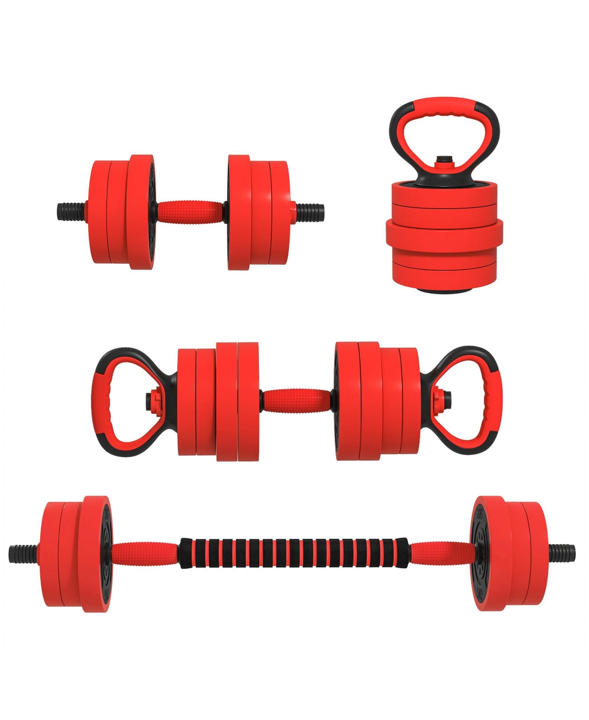 55LBS Dumbbells Set Used as Barbell, Kettle bell, Push up Stand - Red