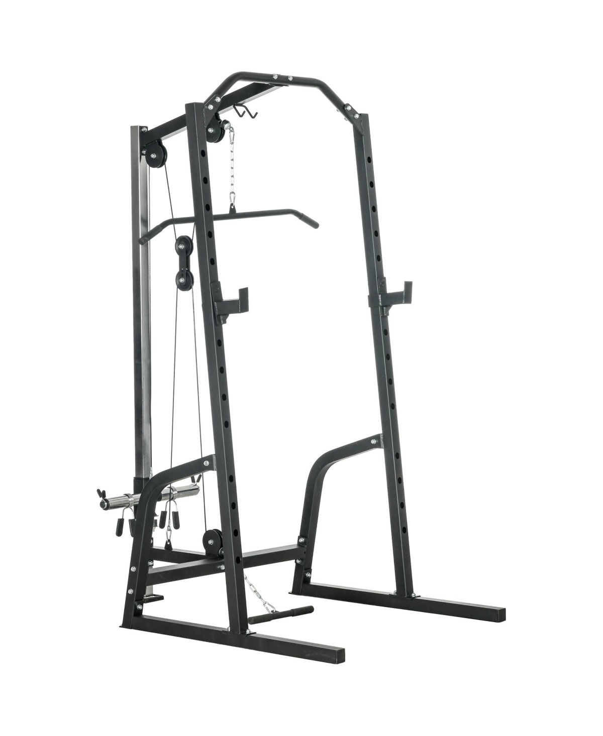 Power Cage with Pulley System, Squat Rack, Pull up / Push up Stand - Black